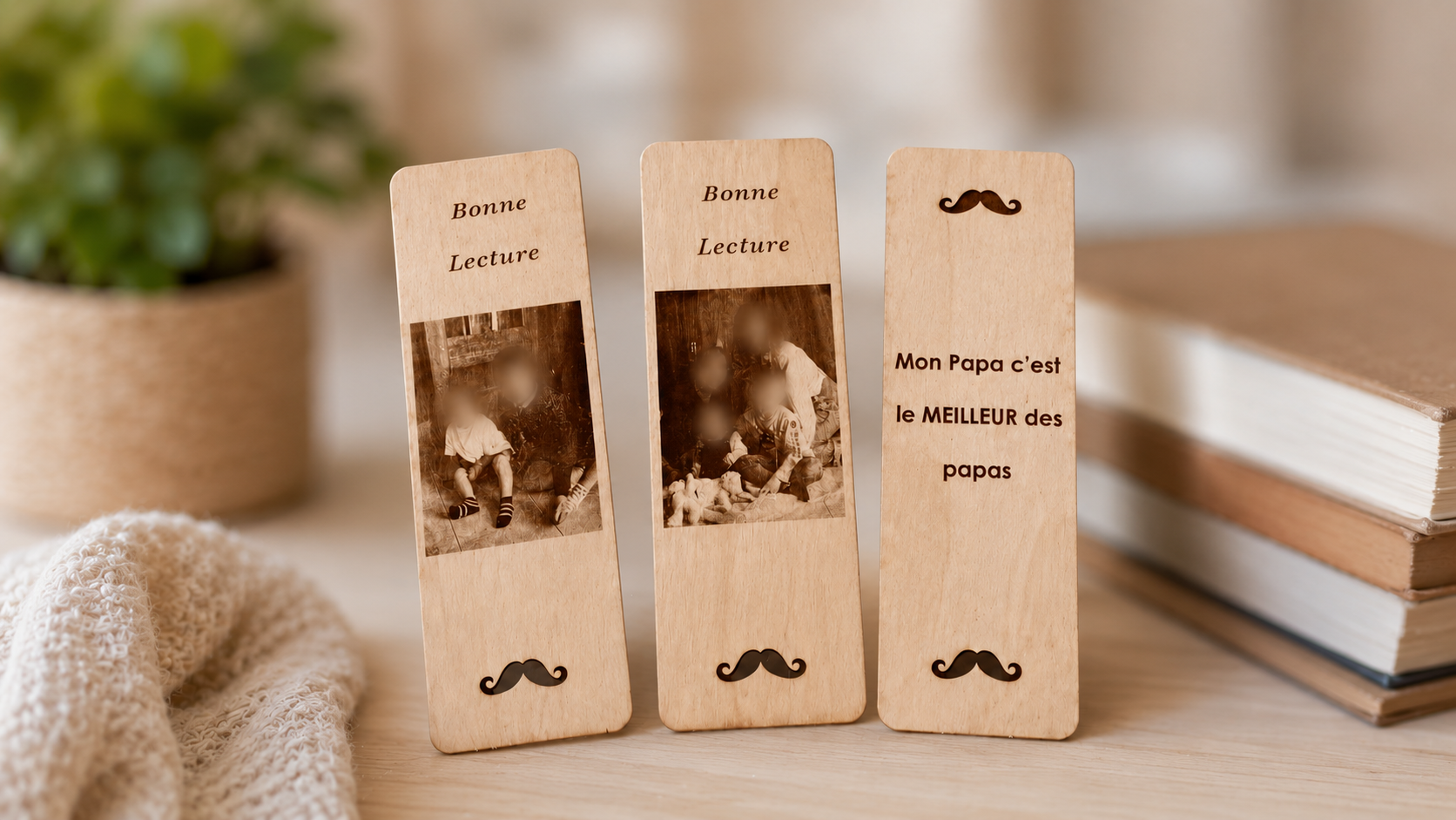 Marque-pages personnalisés en bois – Gravure laser photo & texte